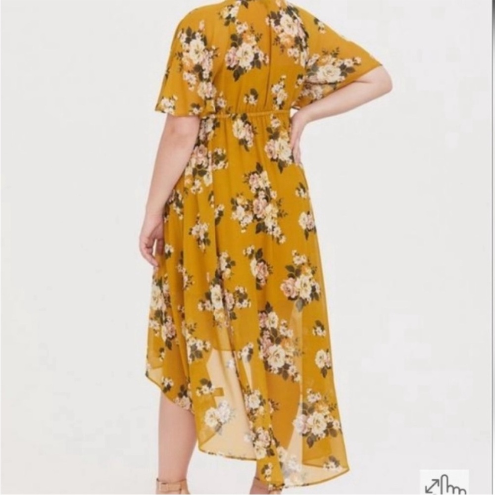 Torrid 1X Floral High Low Yellow Sheer Maxi Dress 0127 Slip Underneath mustard - Picture 2 of 14